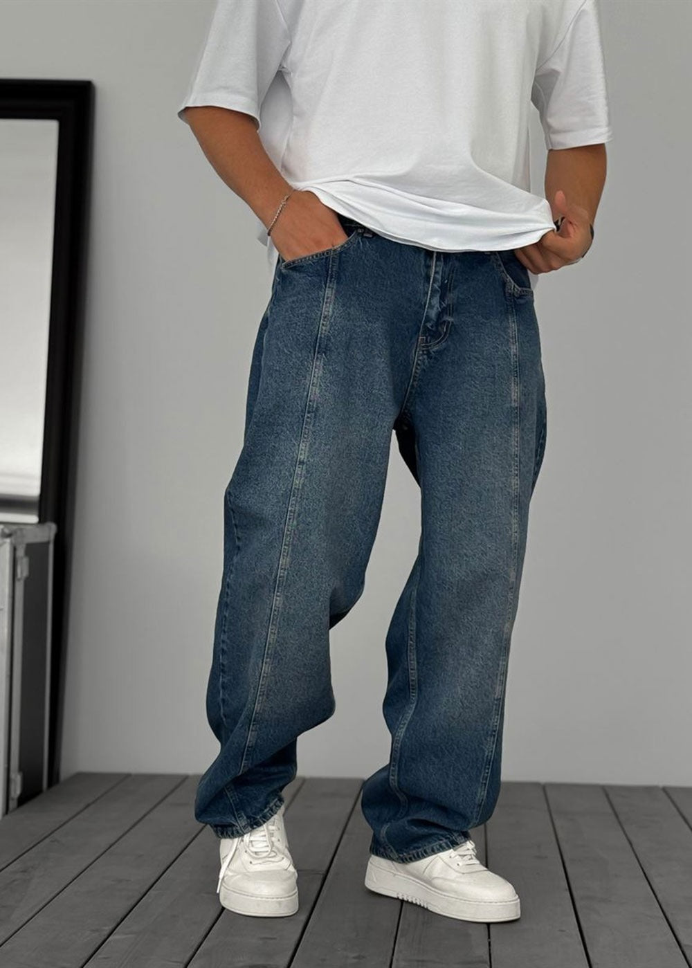 Washed Baggy Jean με Τονισμένη Μπροστινή Ραφή – Μπλε – 3
