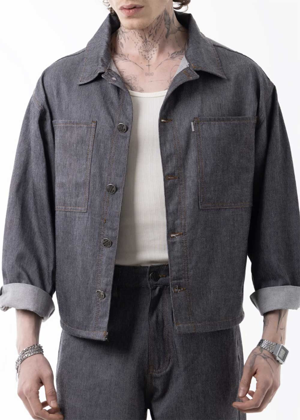 Denim Co-ord Graphite Set – Σκούρο Γκρι – 3