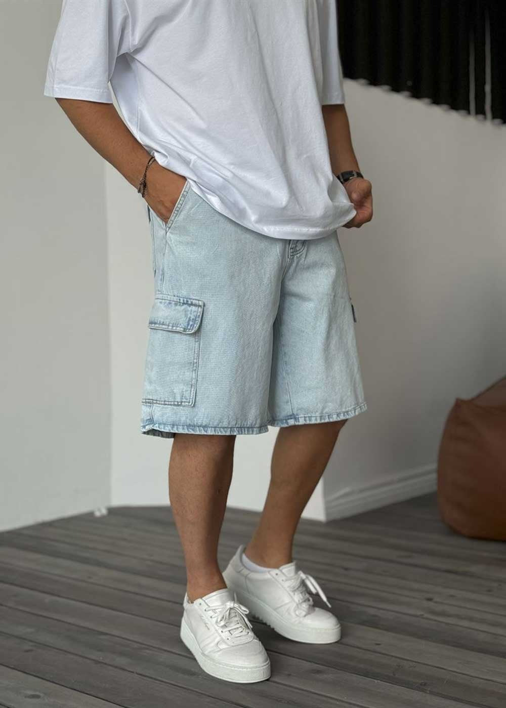 Denim Cargo Βερμούδα Baggy – Του Πάγου – 4