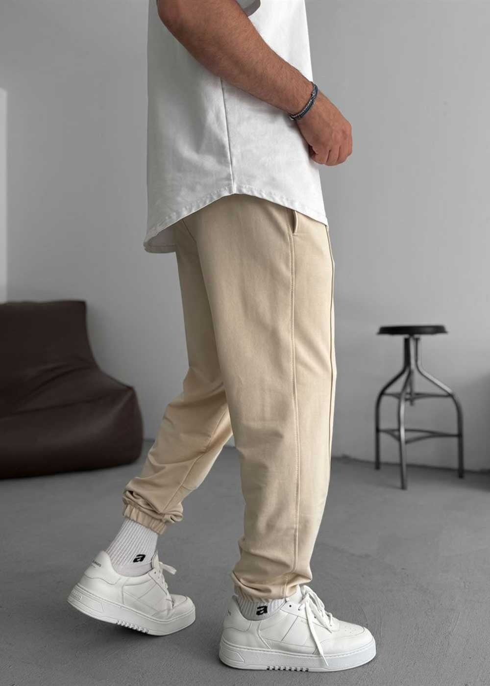 Φόρμα Jogger με Ραφές και Λάστιχο στο Τελείωμα -Μπεζ – 4