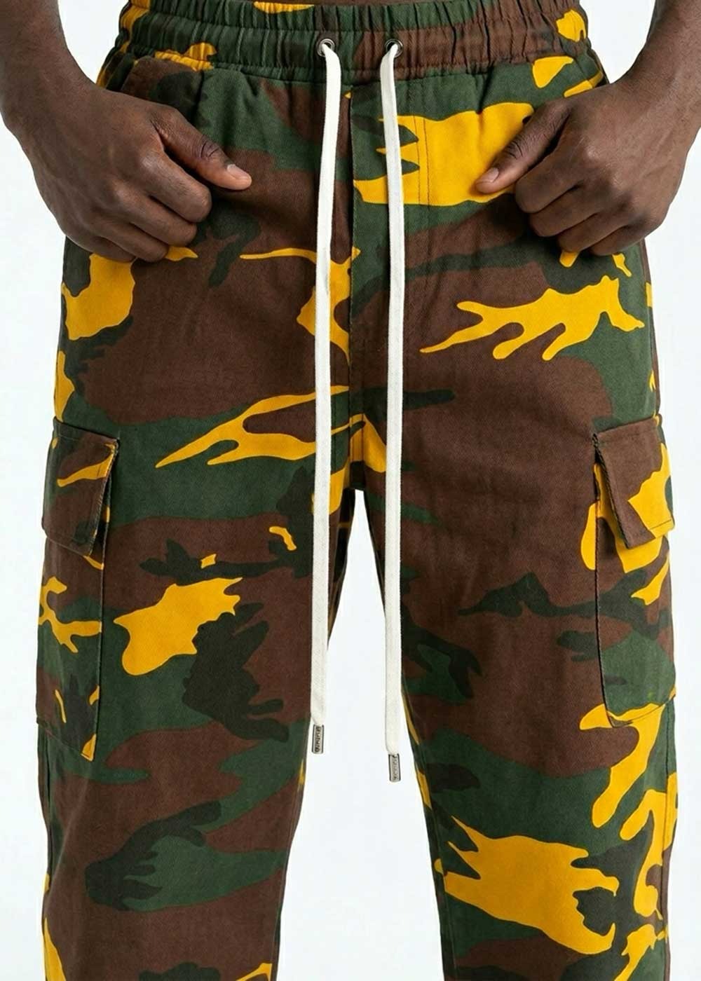 Camo Cargo Baggy Παντελόνι με Λάστιχο στη Μέση – Σκούρο Κίτρινο – 5