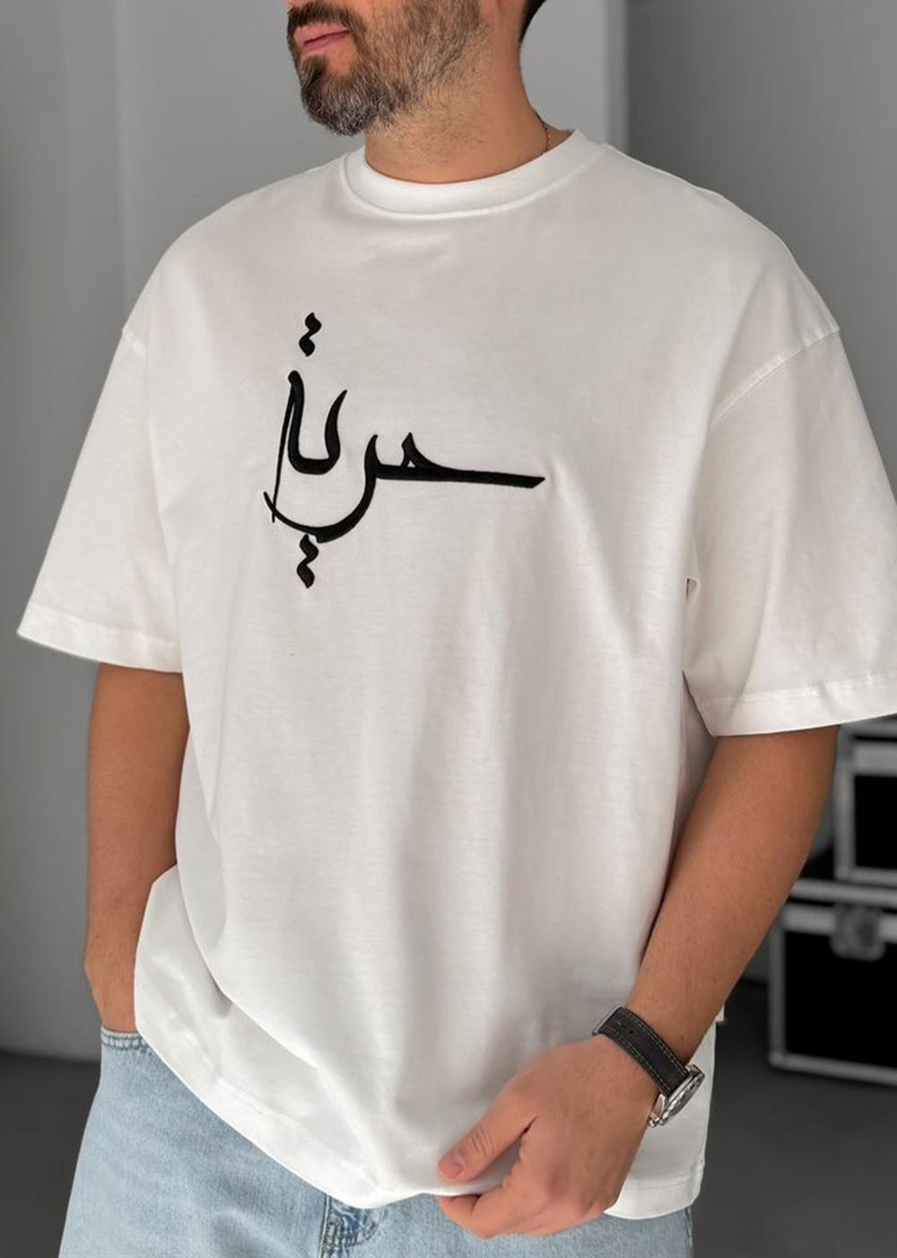 Oversized T-Shirt Hali Calligraphy – Λευκό – 2