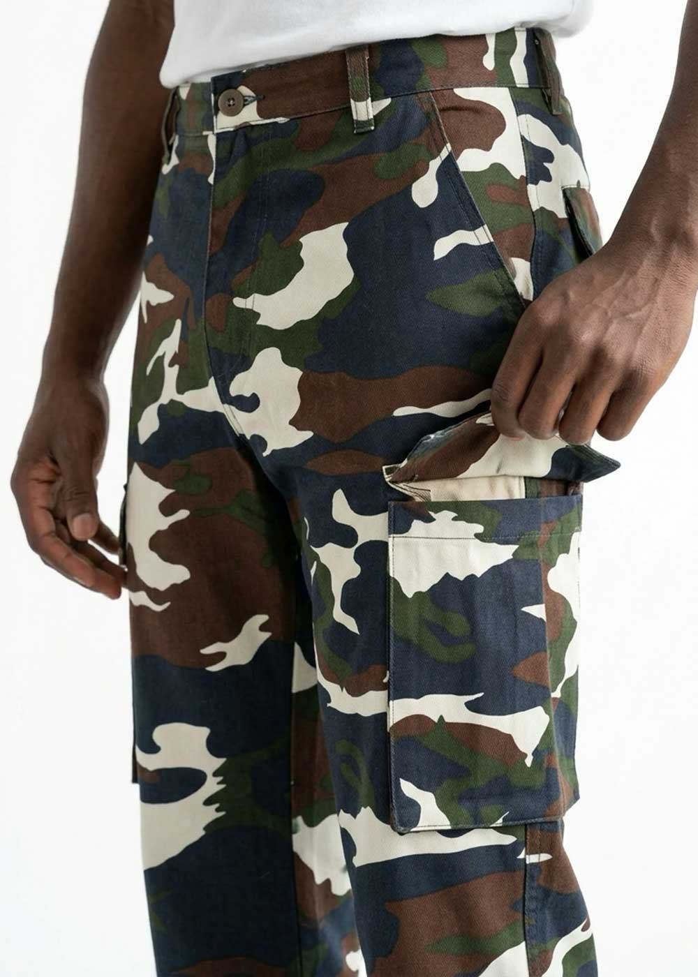 Camo Cargo Loose Fit Παντελόνι με Λάστιχο στη Μέση και Κουμπιά στο Τελείωμα – Dark Blue – 4
