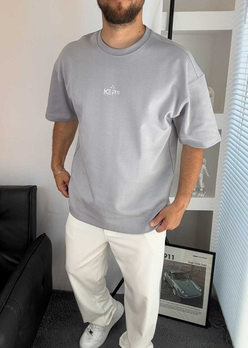 Basic Oversized T-Shirt Με Λογότυπο -Γκρι – 4