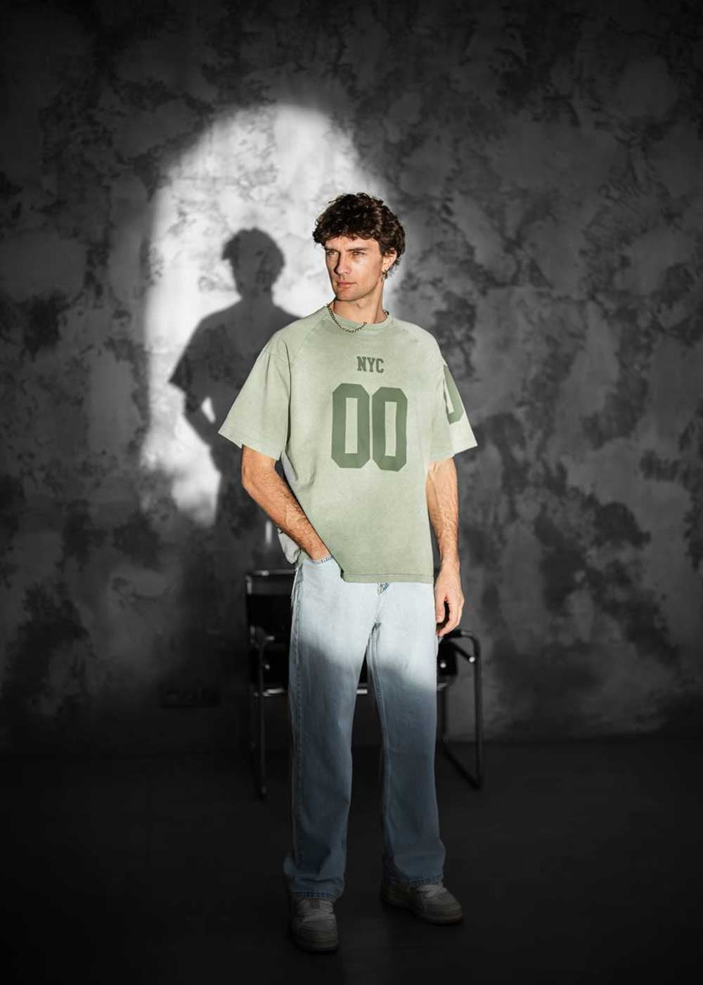 NYC Oversized T-shirt Με Τύπωμα Και Ξεβαμμένο Εφέ – Πράσινο – 4