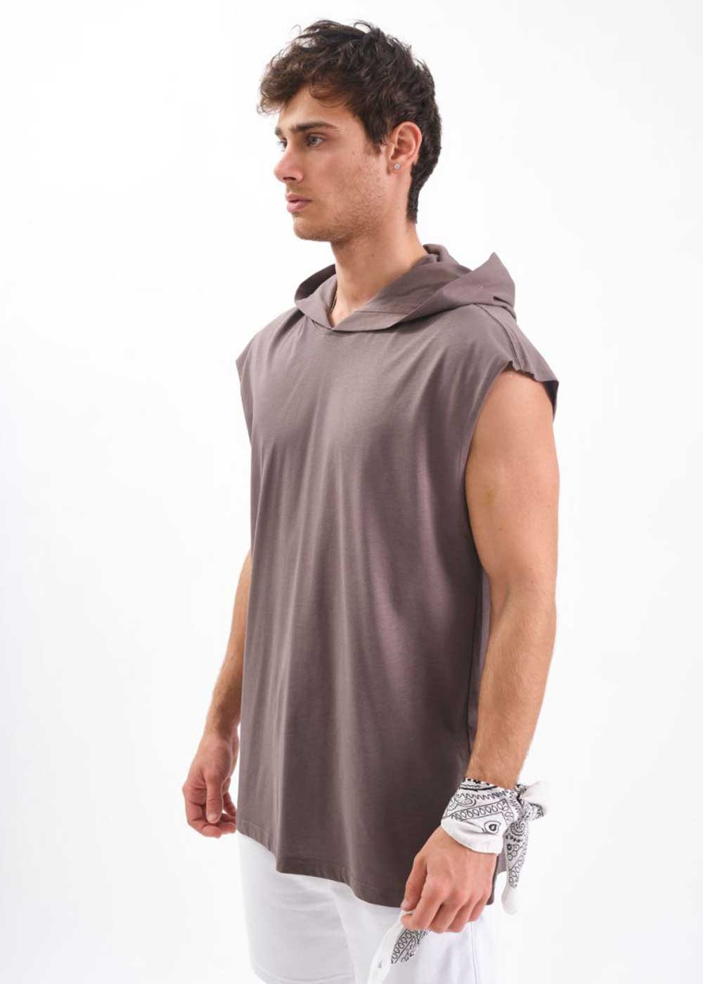Hooded Αμάνικο Relax T-Shirt – Ανθρακί – 4