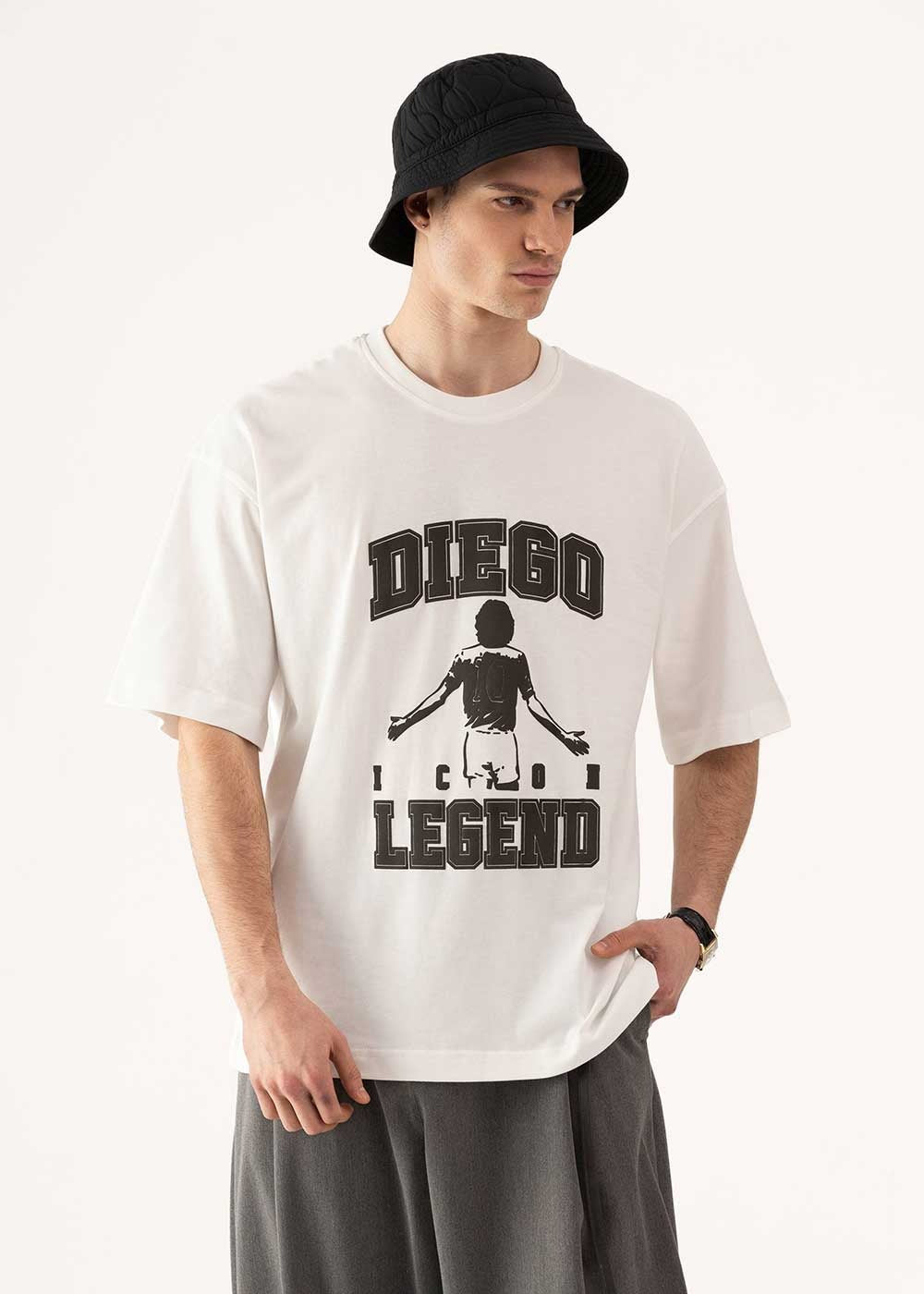 Oversized T-Shirt με Diego Graphic Πλάτης – Λευκό – 4