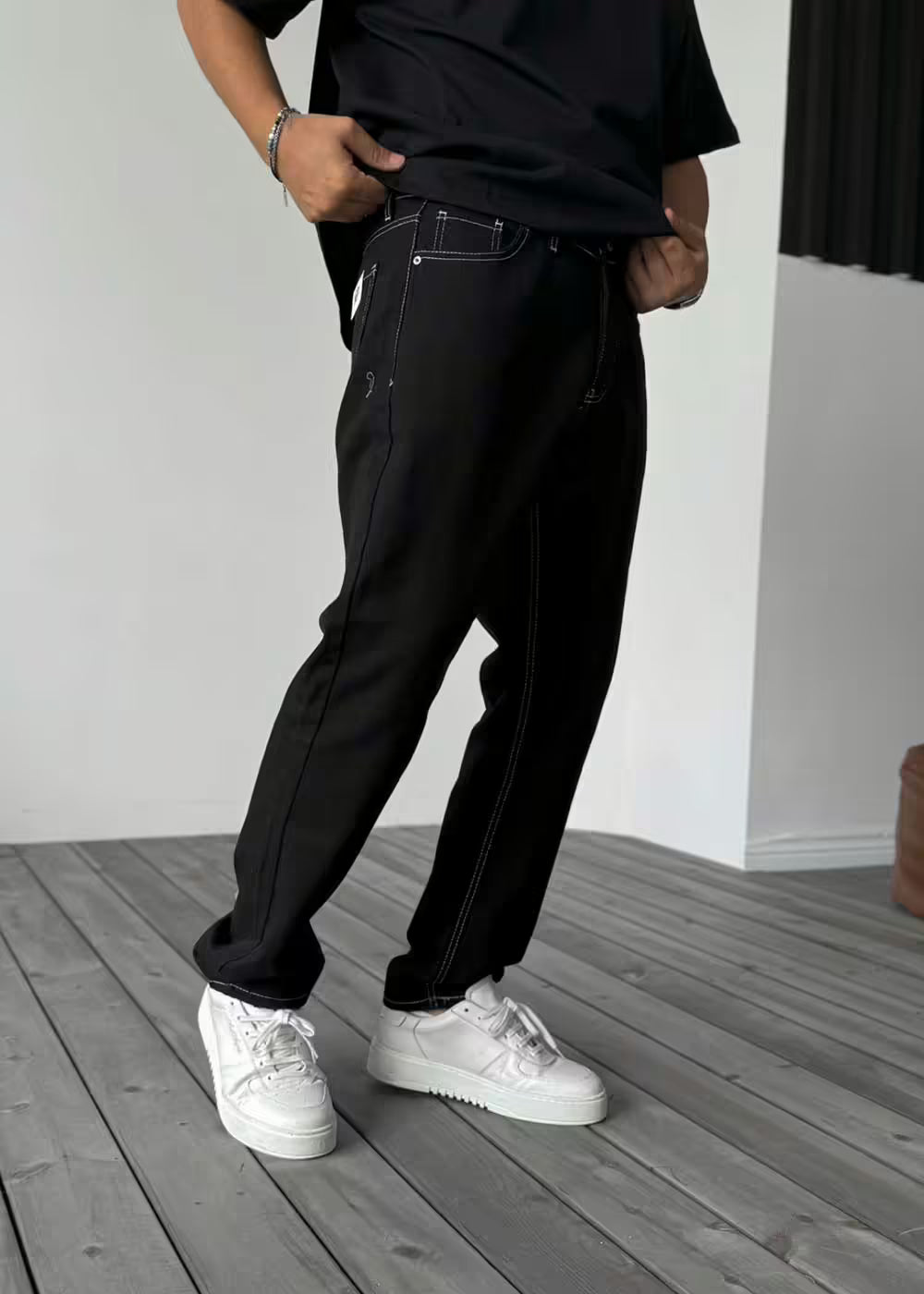 Baggy Denim Τζιν Παντελόνι Με Ραφές – Μαύρο – 3