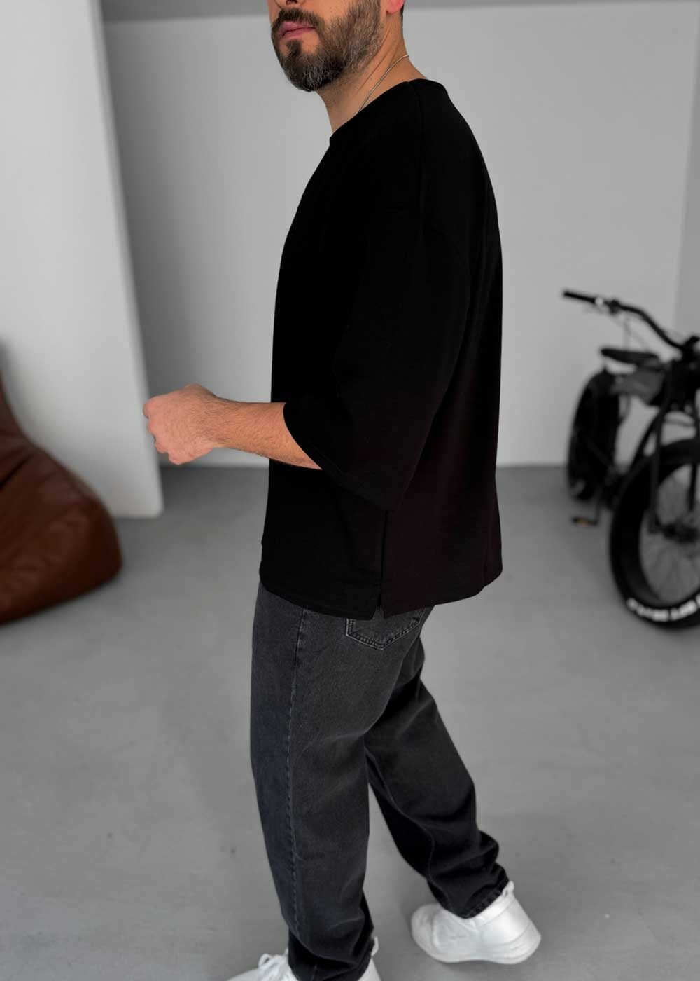 Three-Quarter 3/4 Sleeve T-Shirt Με Ελαστικότητα – Μαύρο – 4
