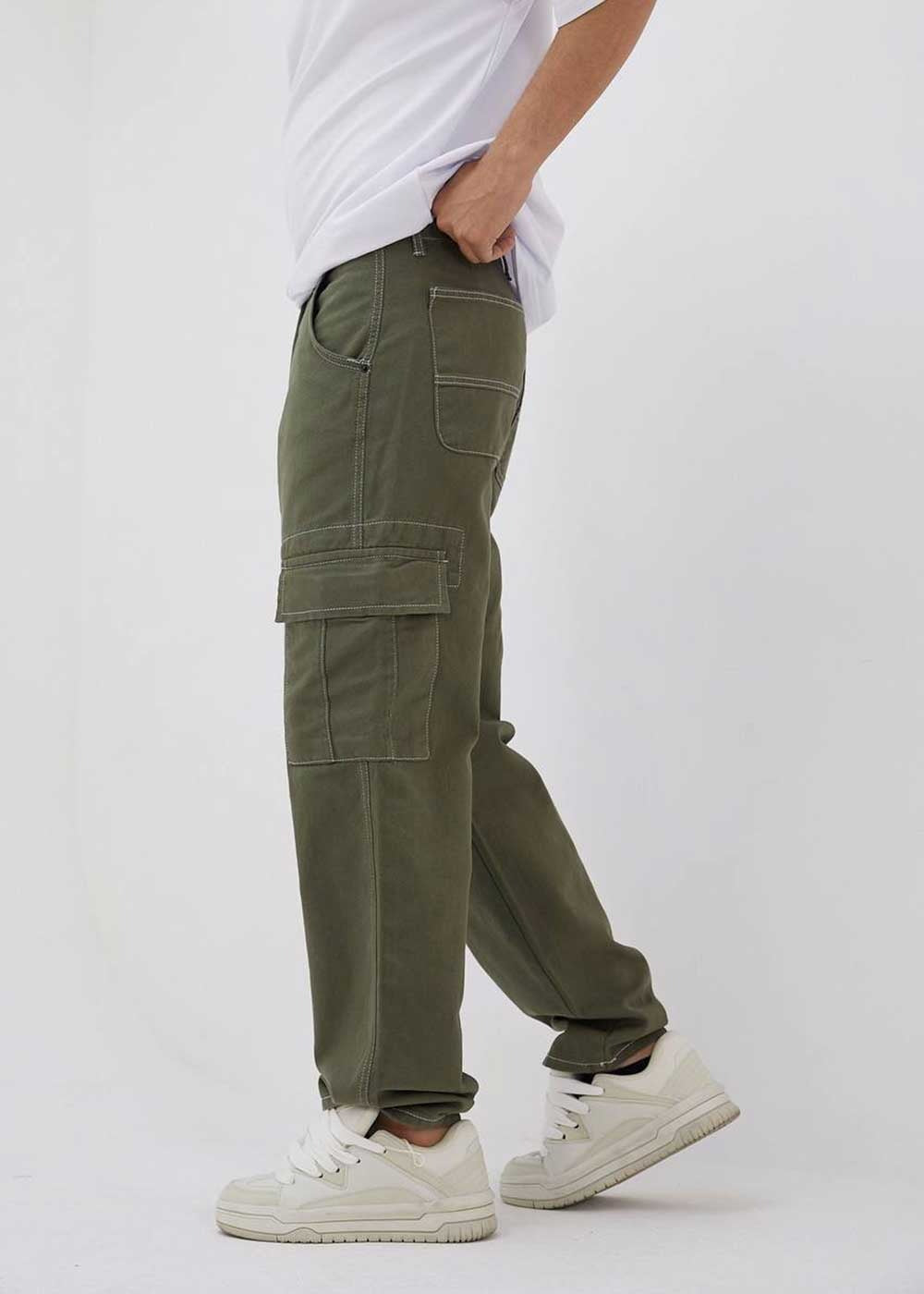 Baggy Jean Παντελόνι Cargo Με Ραφές- Χακί – 4