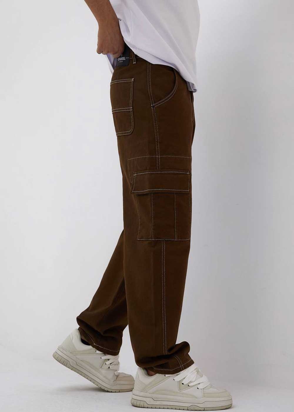 Baggy Jean Παντελόνι Cargo Με Ραφές- Καφέ – 4