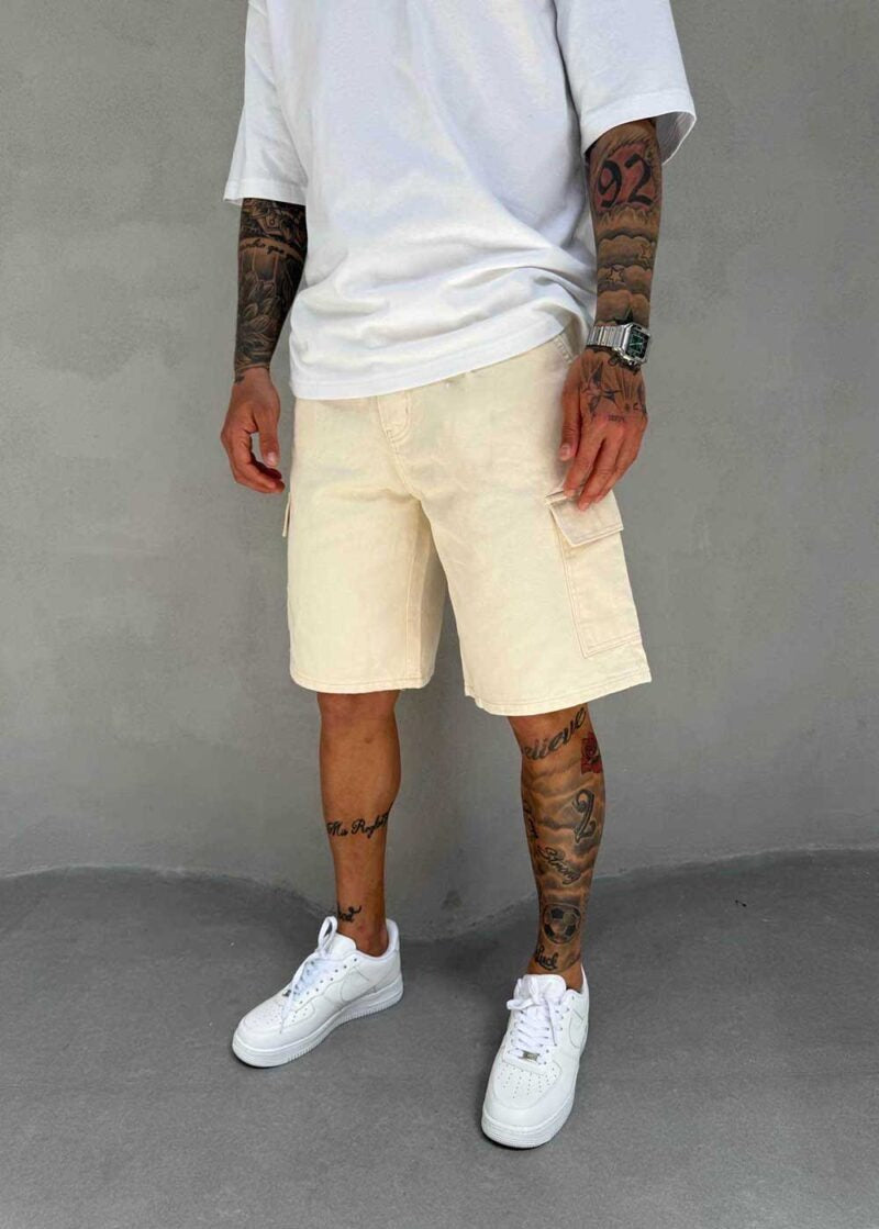 Denim Cargo Βερμούδα Baggy – Μπεζ – 4