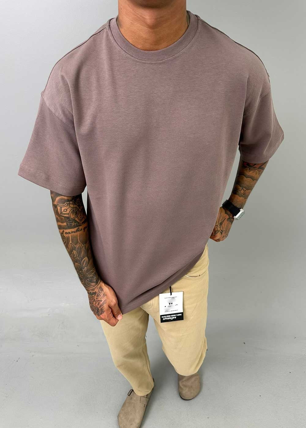 Oversized Basic T-Shirt – Καφέ – 4