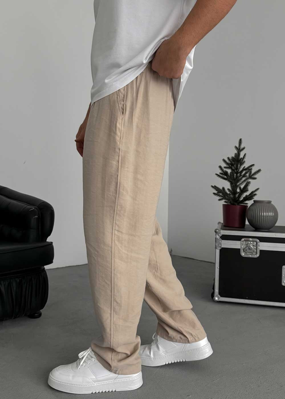 Premium Baggy Παντελόνι από Tencel με Πιέτες – Μπεζ – 3
