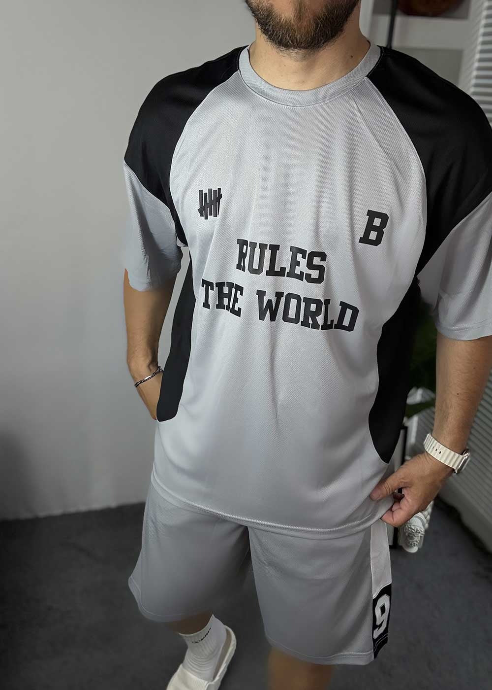 Αθλητικό Σετ Tshirt και Βερμούδα Rules the World – Γκρι – 5