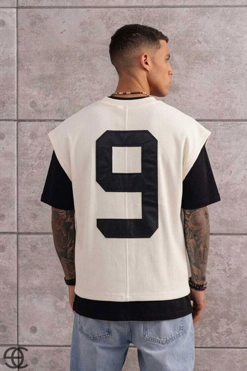 Oversized Double T-Shirt Number 9 – Εκρού / Μαύρο