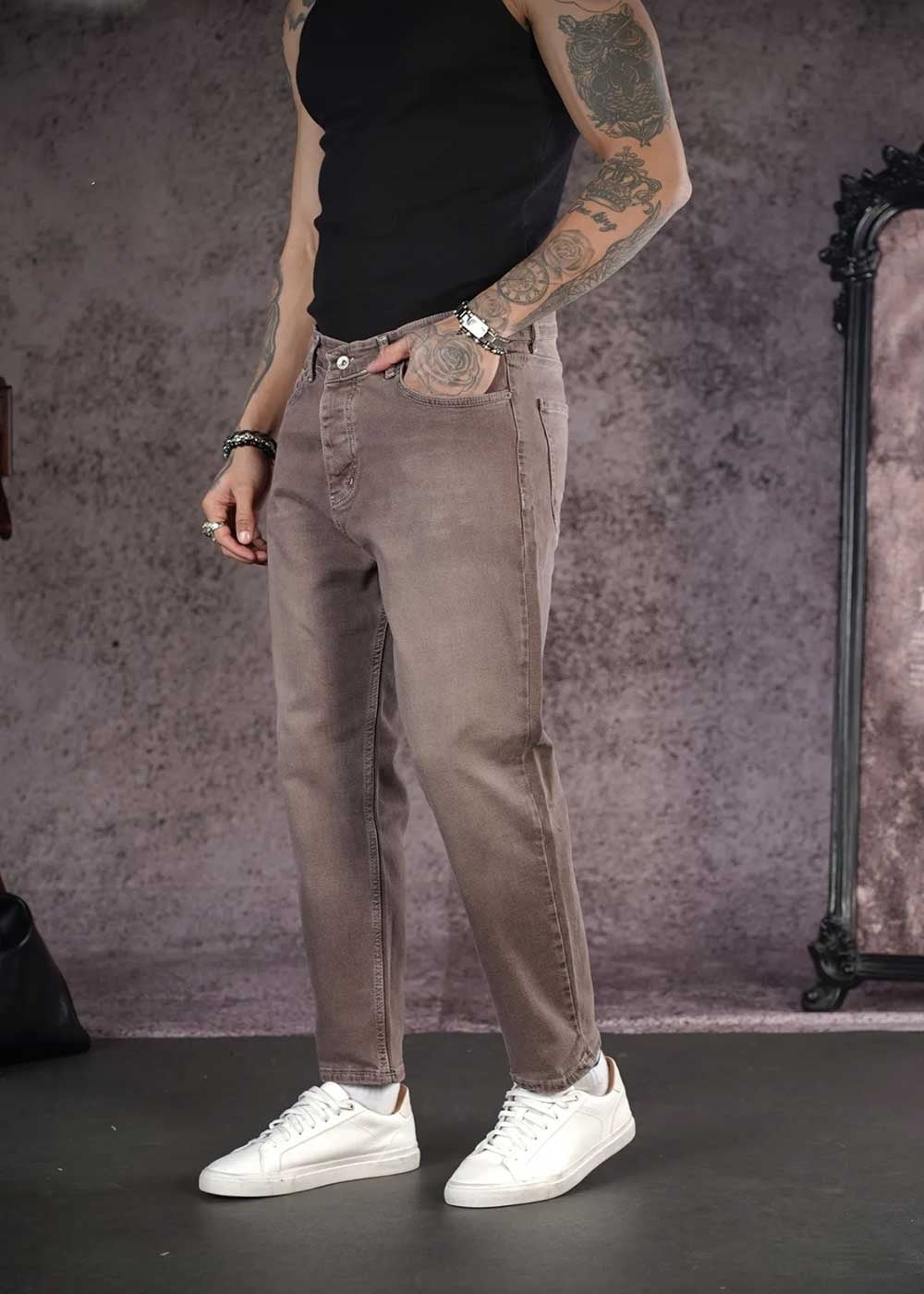 Παντελόνι Τζιν Loose Fit Με Ραφές Και Ελαστάν - Καφέ Ξεβαμμένο – 6