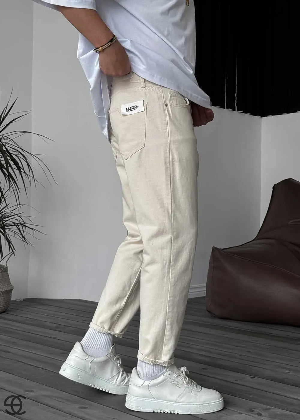 Παντελόνι Τζιν Loose Fit  - Μπεζ – 4