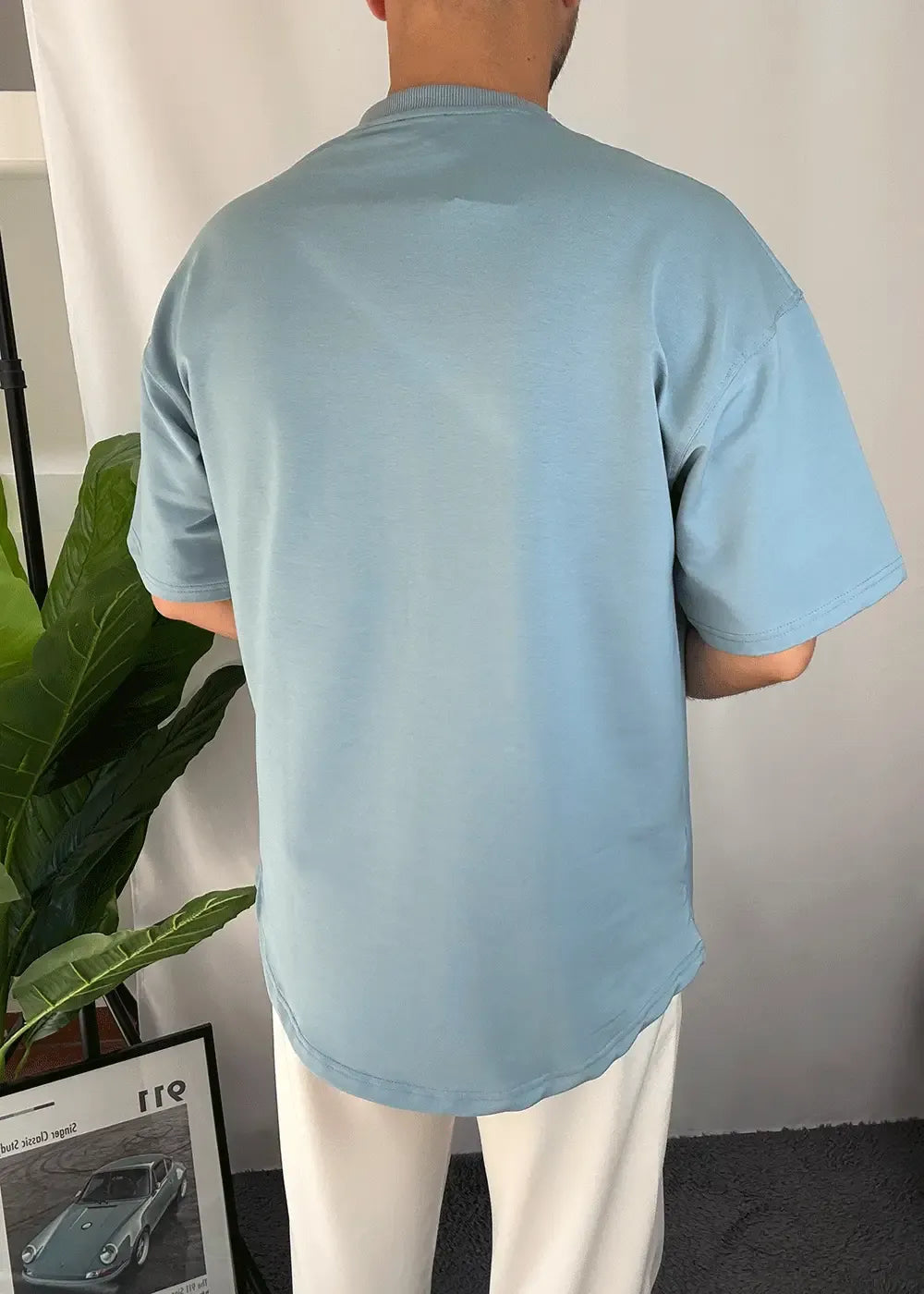 Basic Oversized T-Shirt Με Οβάλ Τελείωμα Σε Ύφανση Δύο Κλωστών – Γαλάζιο – 4
