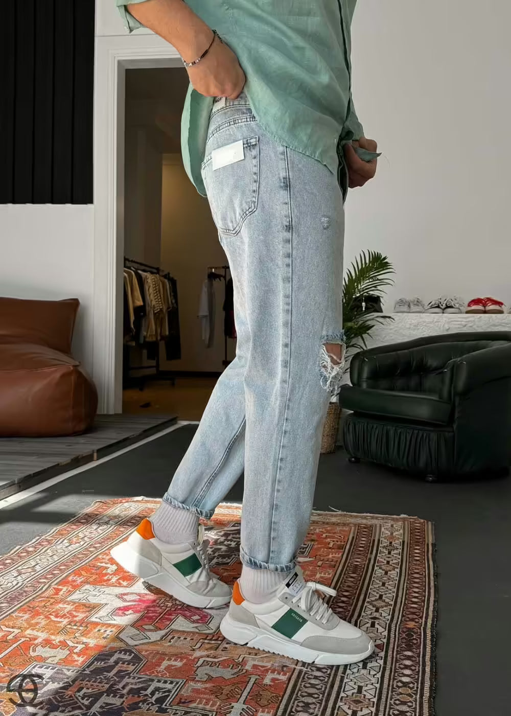 Παντελόνι Τζιν Loose Fit Με Σκισίματα Στα Γόνατα- Ρετρό Γαλάζιο – 4