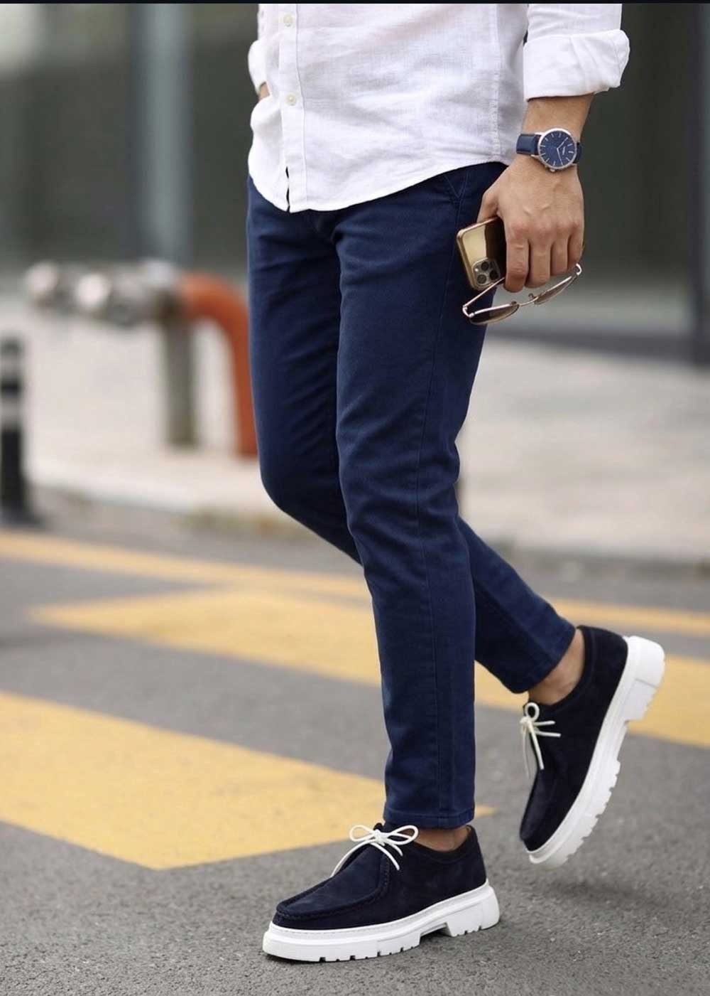 Chunky Suede Sneakers με Ανάγλυφη Σόλα – Μπλε – 6