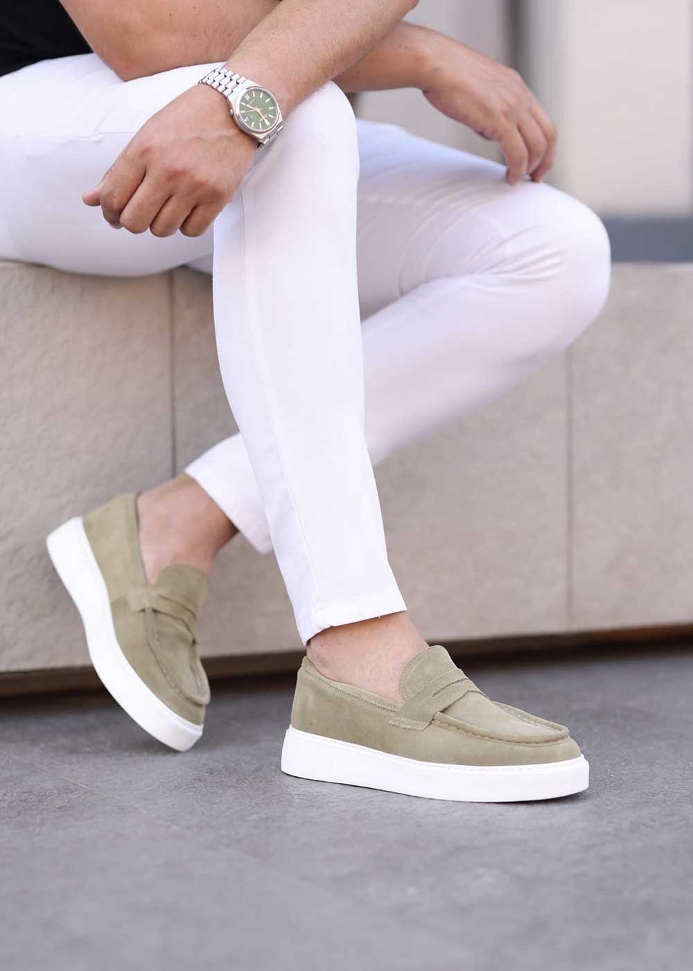 Suede Loafers με Λευκή Σόλα – Λαδί – 5