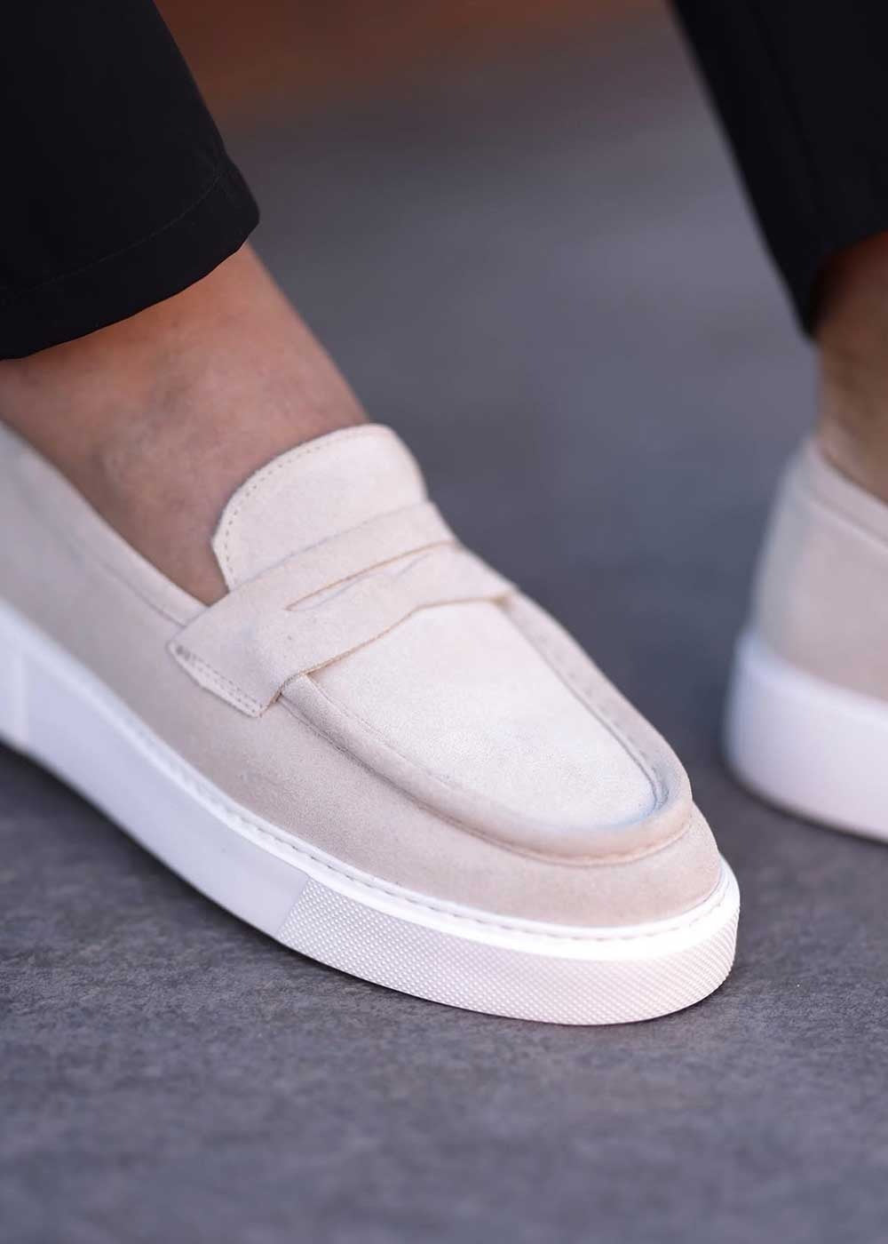 Suede Loafers με Λευκή Σόλα – Μπεζ – 4