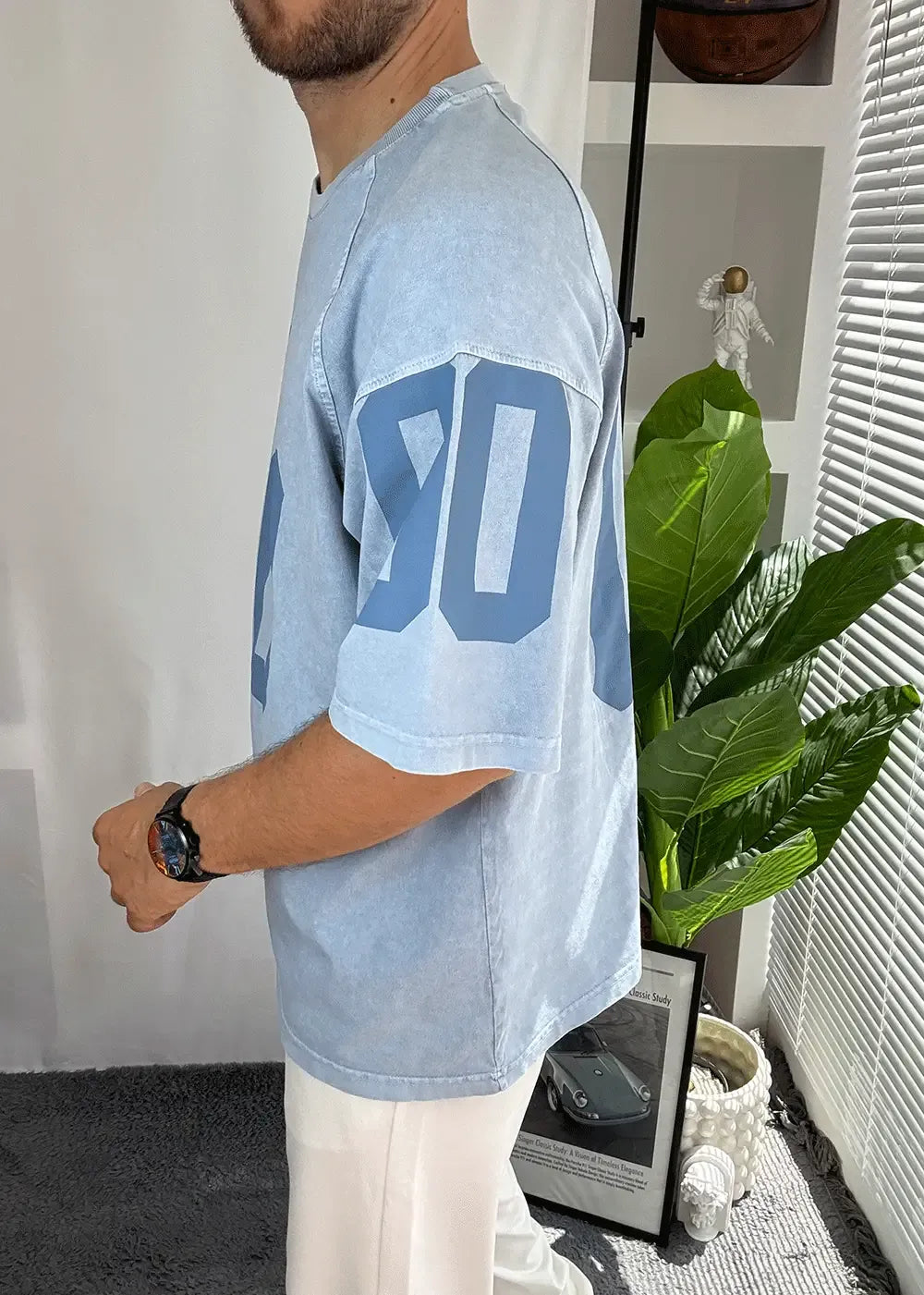 NYC Oversized T-shirt Με Τύπωμα Και Ξεβαμμένο Εφέ – Γαλάζιο – 4