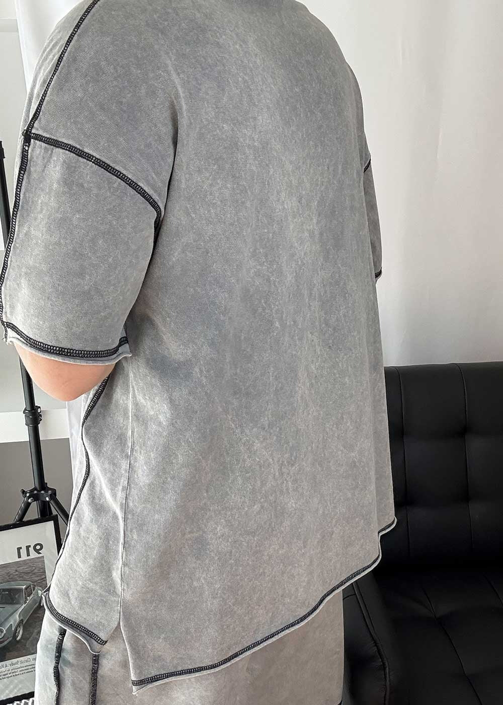 Faded Oversized Tshirt Με Ραφές – Γκρι Ξεβαμμένο – 4