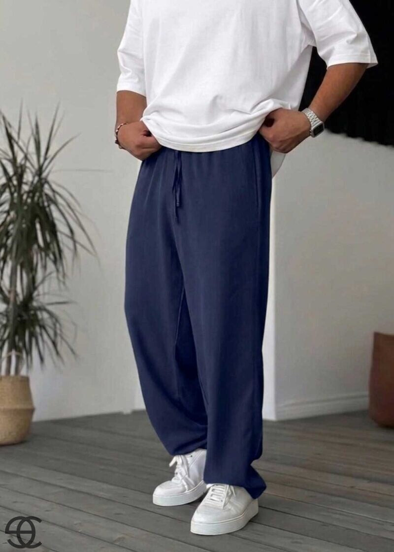 Baggy Παντελόνι Σε Tencel Ύφανση – Μπλε – 4