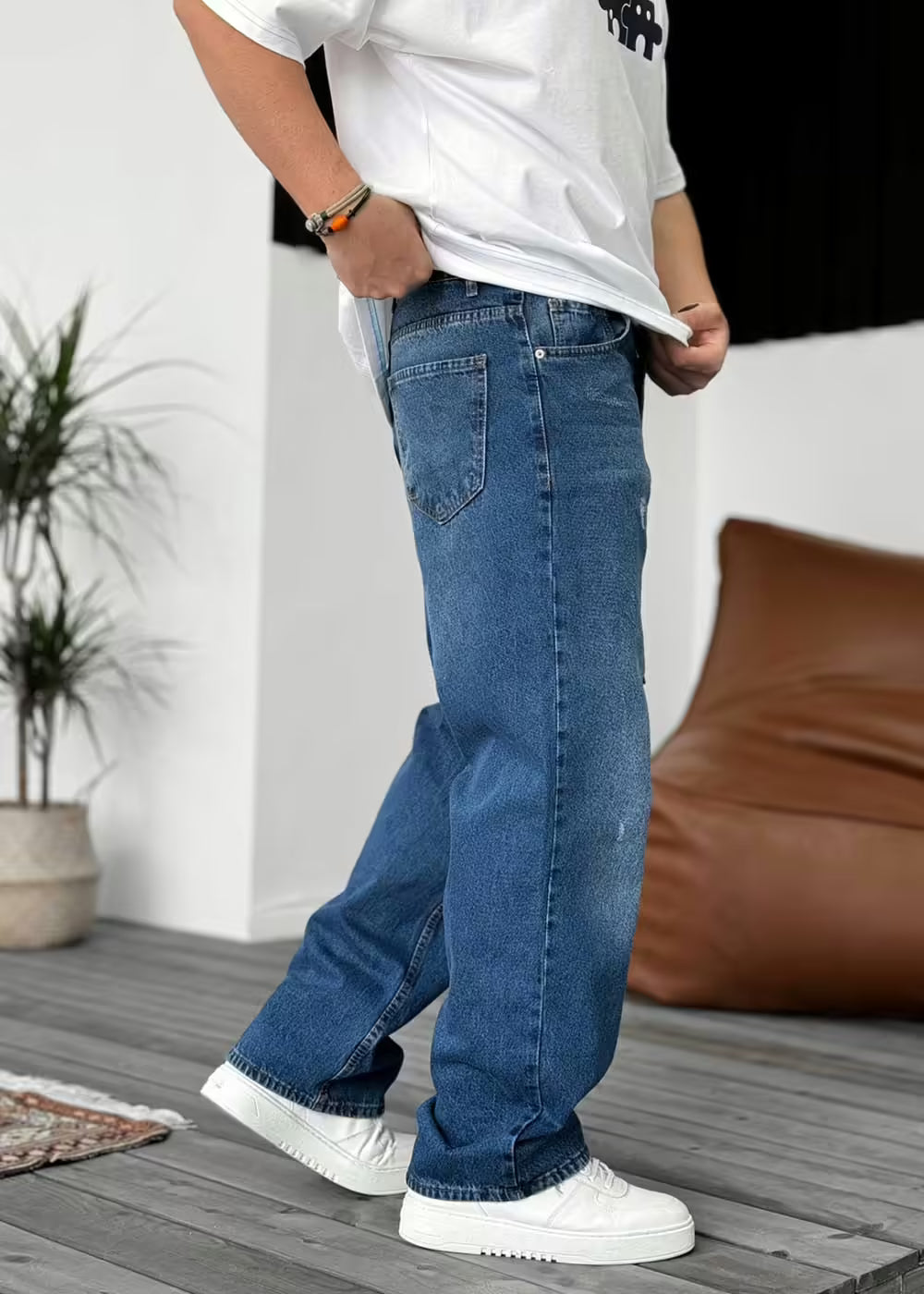 Παντελόνι Relax Baggy Με Μικρά Σκισίματα – Ρετρό Μπλε – 5