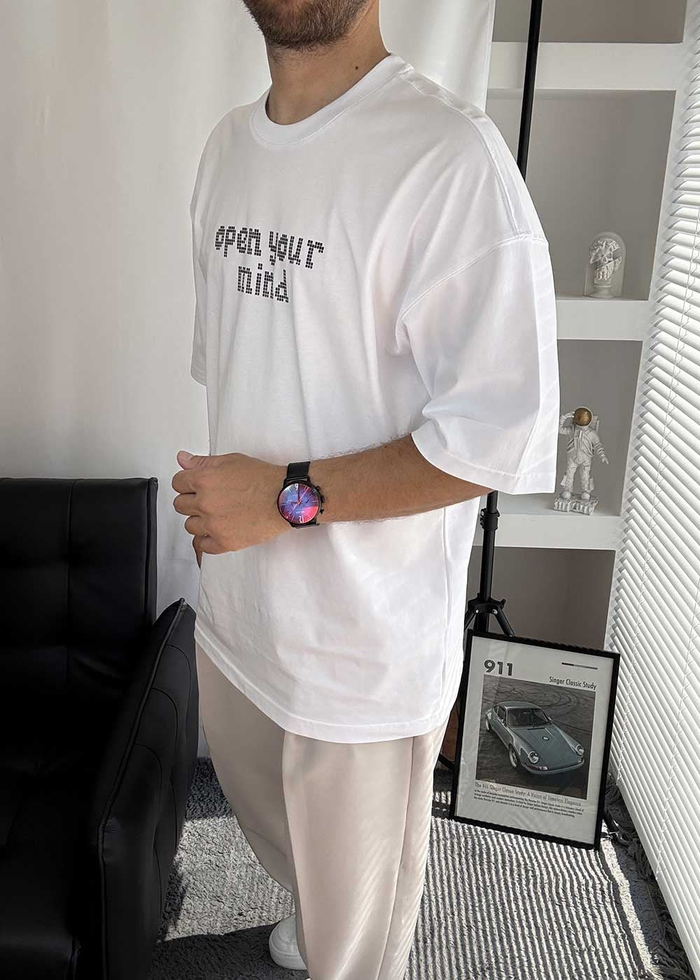 Open Your Mind Oversized T-Shirt με Τύπωμα – Λευκό – 4