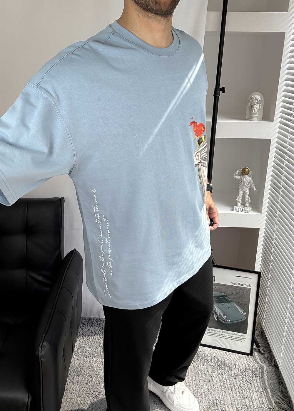 Flame of Legacy Oversized T-Shirt με Τύπωμα – Γαλάζιο – 4
