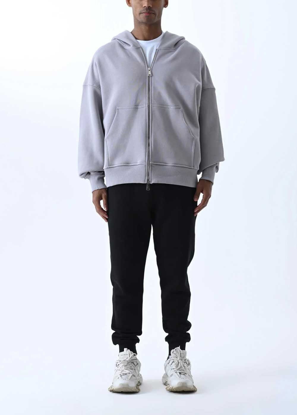 Basic Zip-Up Hoodie Ζακέτα με Εσωτερική Επένδυση – Γκρι Του Πάγου
