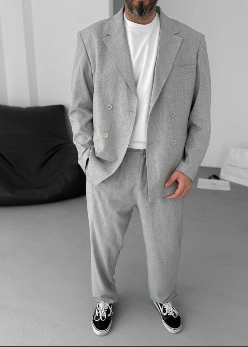 Premium Σετ Κουστούμι Σε Oversized Γραμμή- Ανοιχτό Γκρι – 4