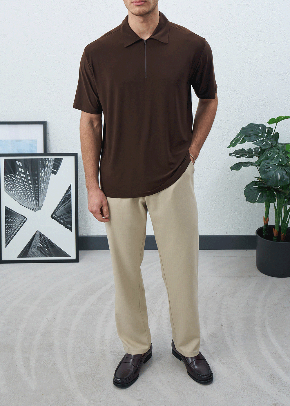 Polo T-Shirt Quarter-Zip Silk-Touch – Καφέ – 5