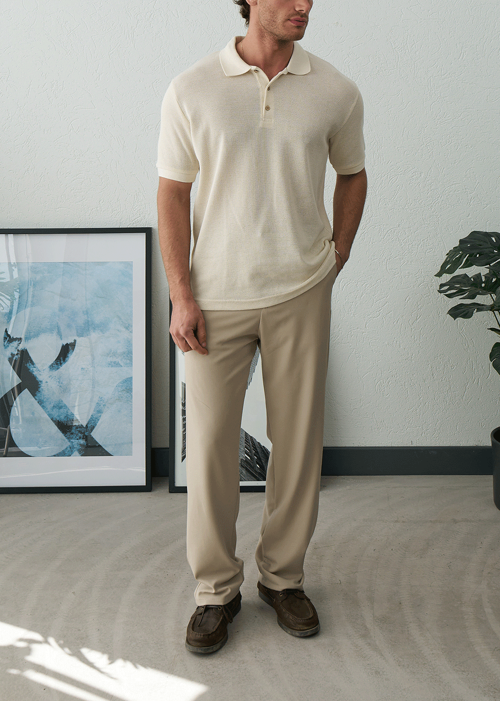 Polo T-Shirt Pique Textured – Μπεζ – 4
