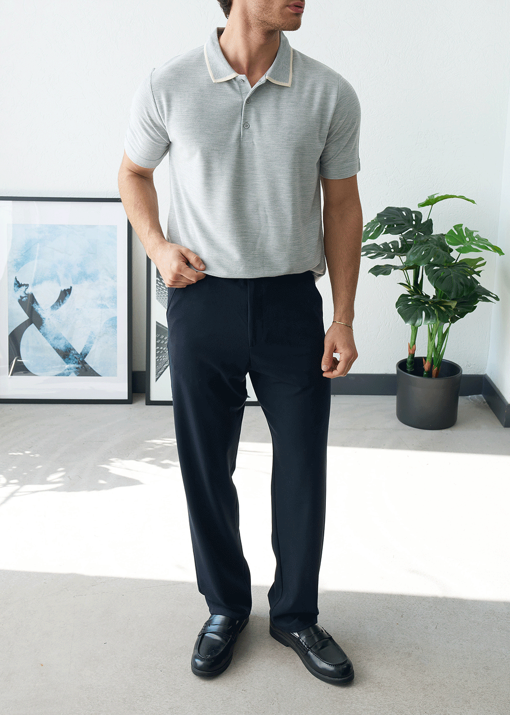 Polo T-Shirt Textured Piping – Γκρι – 4