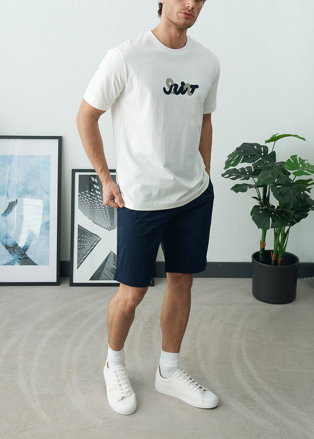 T-Shirt Regular-Fit Embroidered Logo Γκρι/Μαύρο – Λευκό – 4