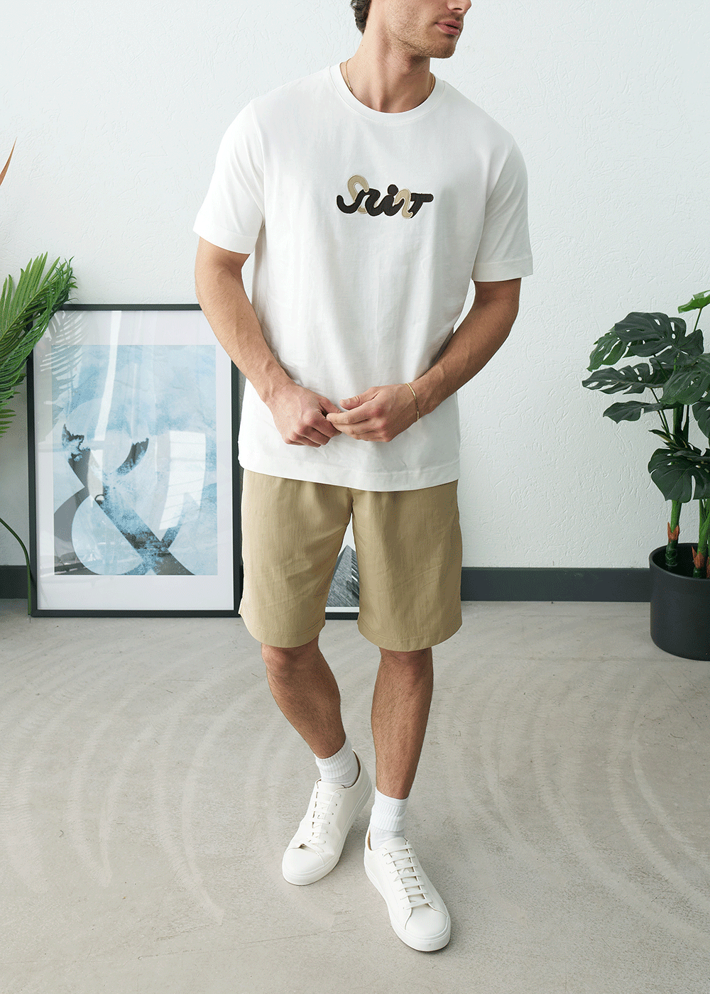 T-Shirt Regular-Fit Embroidered Logo Μπεζ/Καφέ – Λευκό – 5