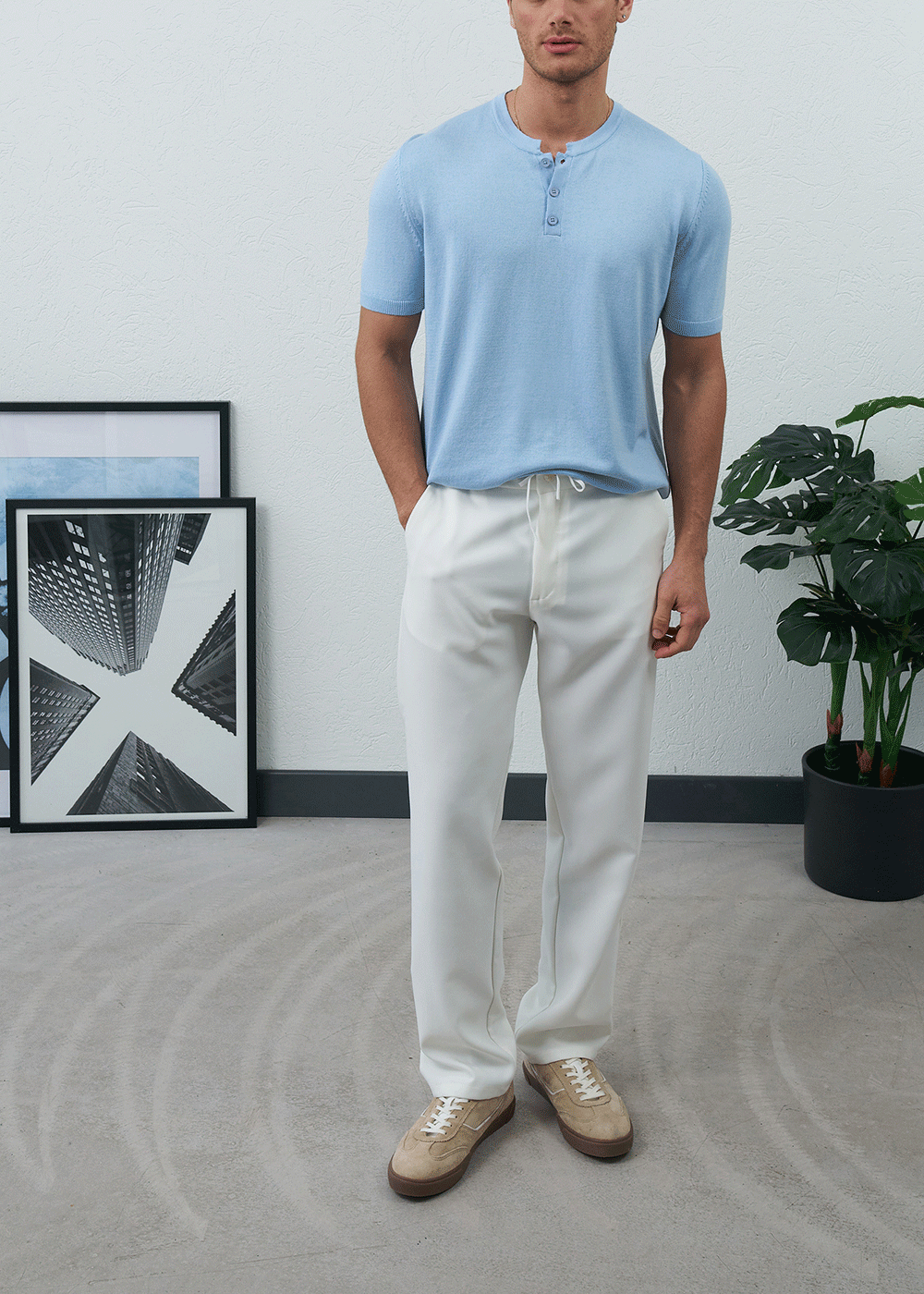 Πλεκτή Μπλούζα Henley Textured Knit – Γαλάζιο – 3