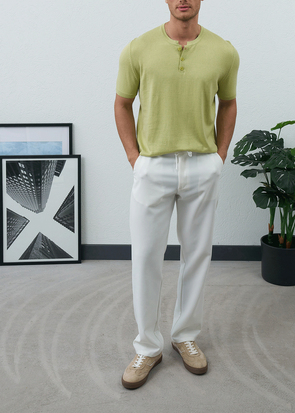 Πλεκτή Μπλούζα Henley Textured Knit – Φιστικί – 3