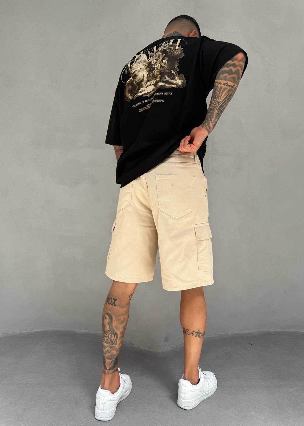 Denim Cargo Βερμούδα Baggy – Σκούρο Μπεζ – 4