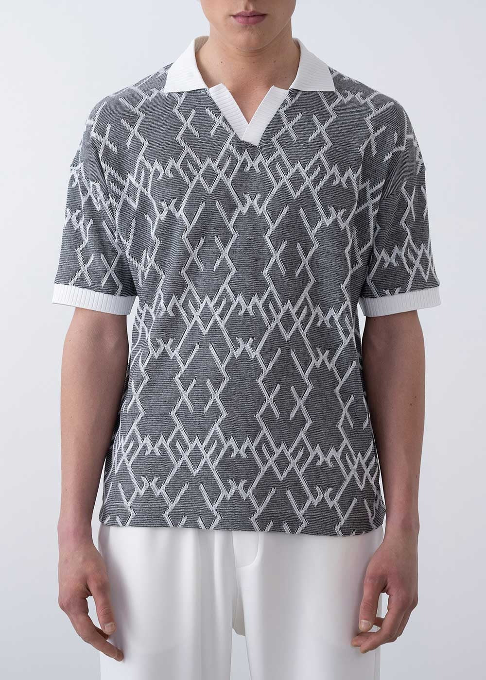 Πλεκτό Polo T-Shirt Με Γεωμετρικό Μοτίβο - Γκρι – 4