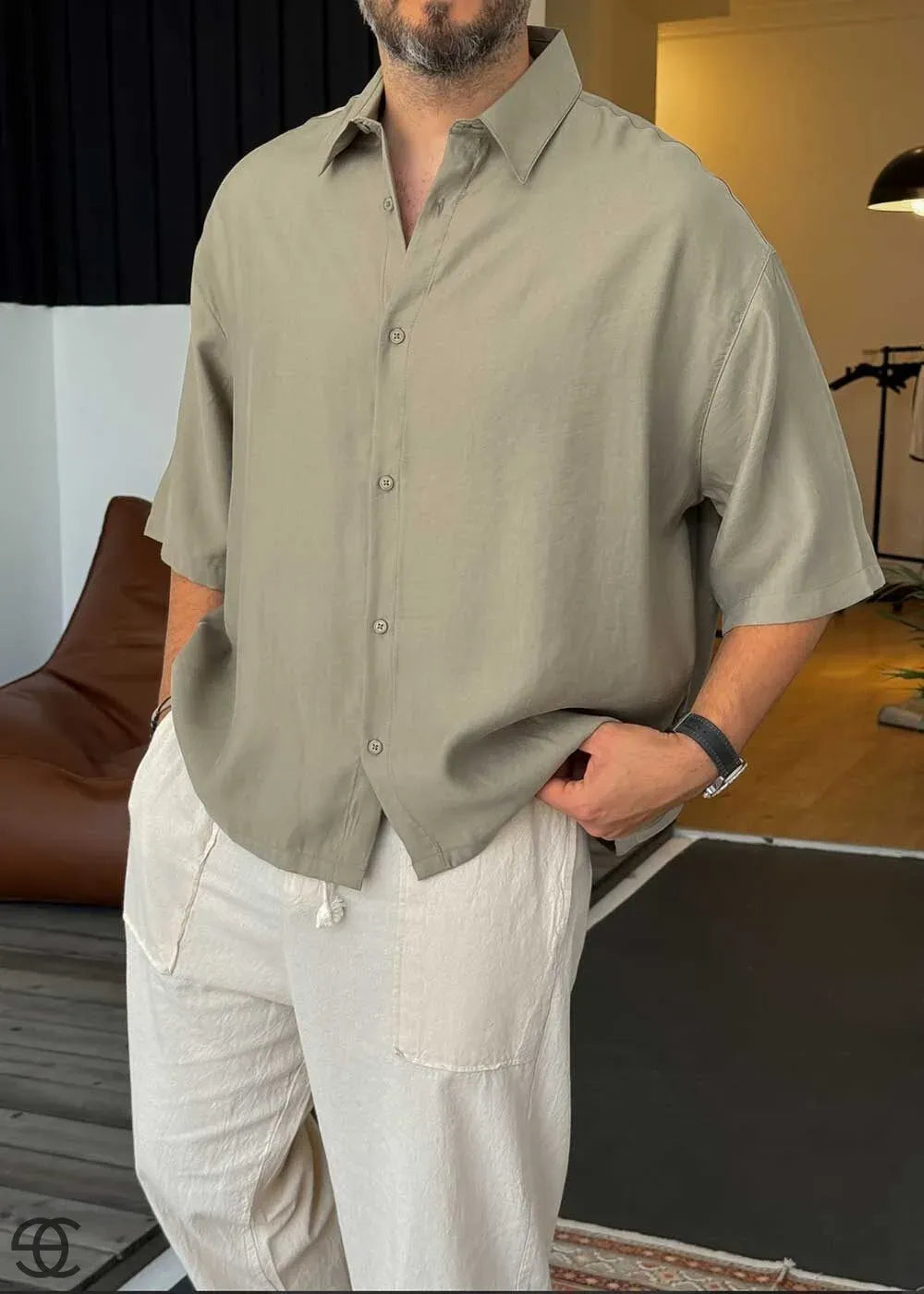 Basic Oversized Πουκάμισο Crop - Χακί – 4