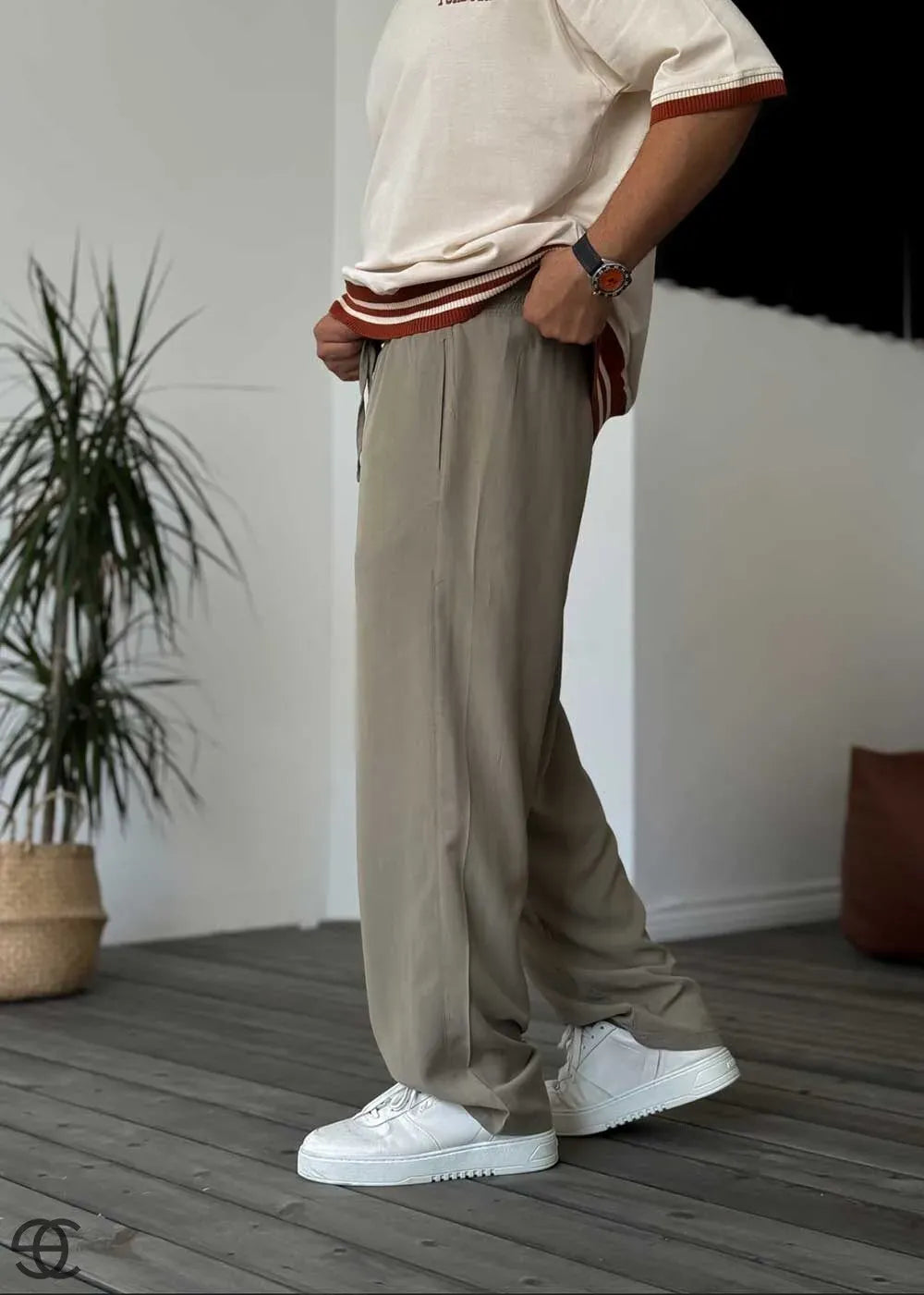 Baggy Παντελόνι Σε Tencel Ύφανση – Χακί – 4