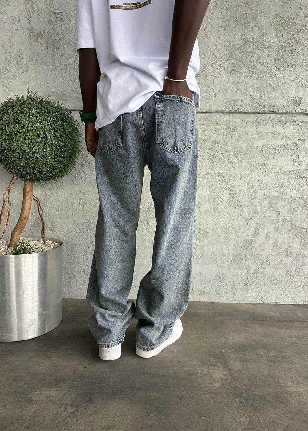 Γκρι Ice-Washed Utility Baggy Jean με Πλευρικές Ραφές – 3