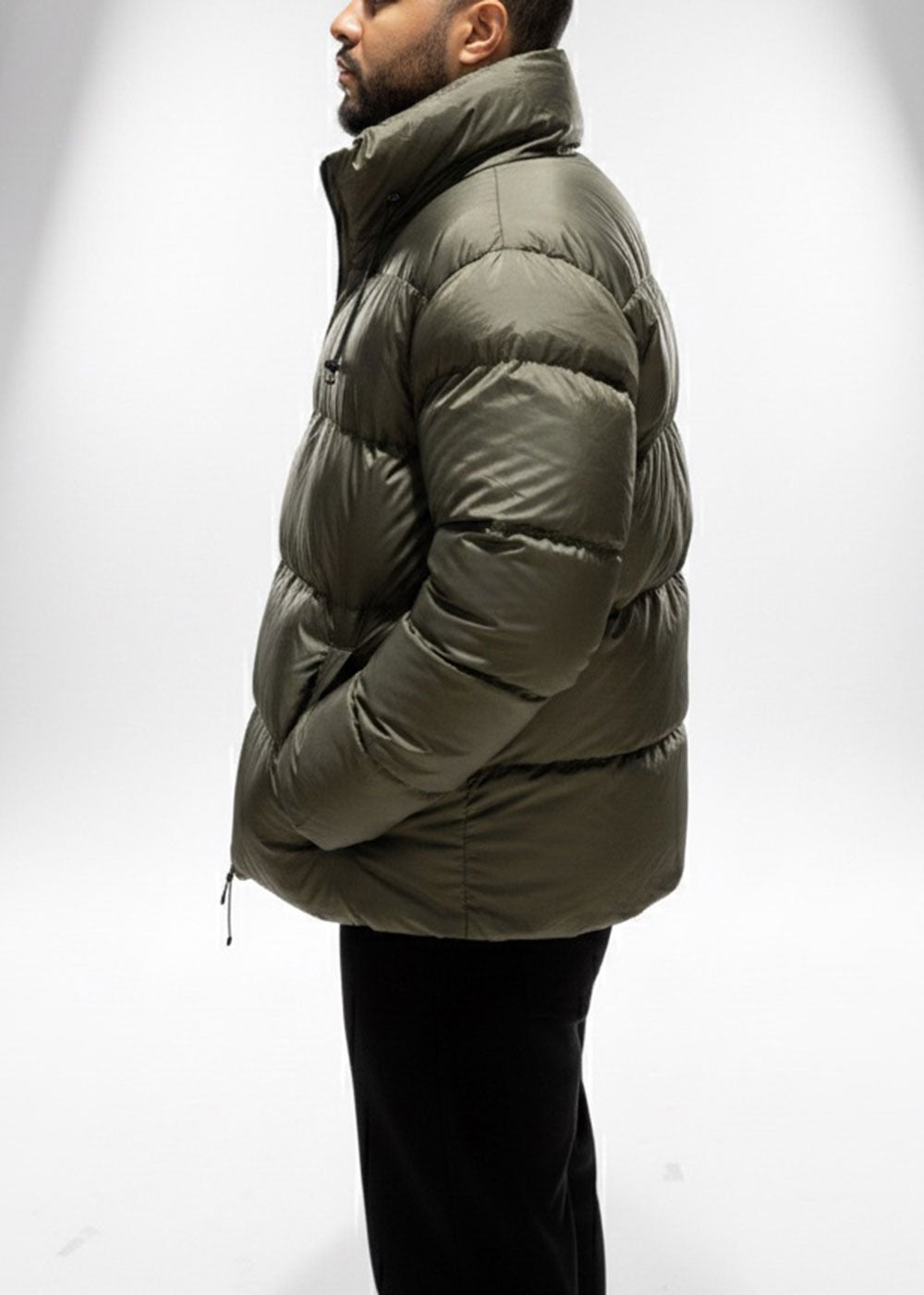 Puffer Μπουφάν Oversized Fit με Ψηλό Γιακά-Χακί