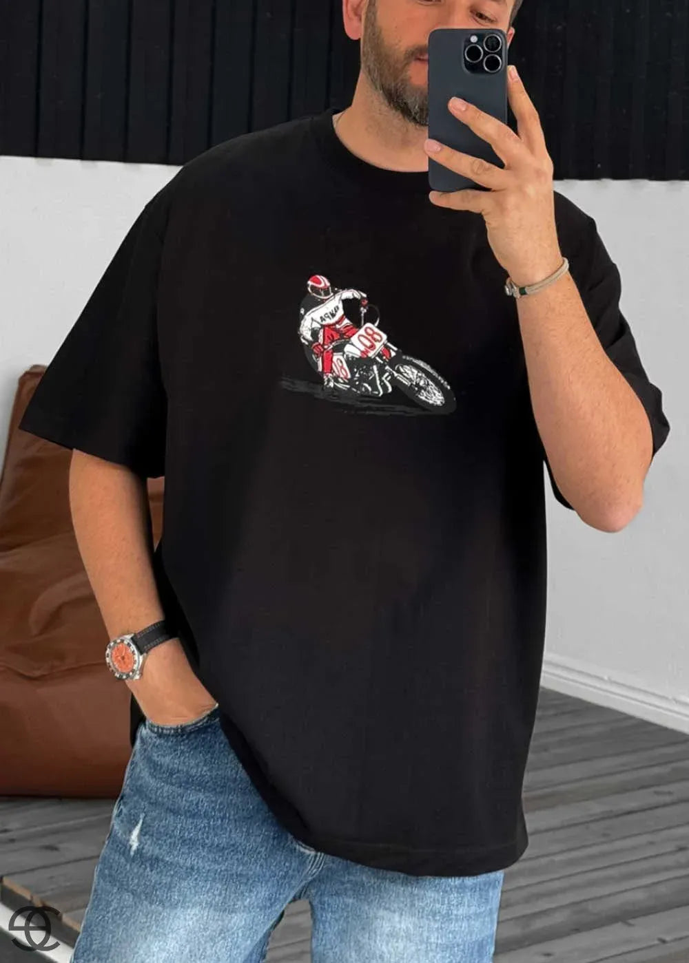 Oversized T-Shirt Motocross - Μαύρο – 3