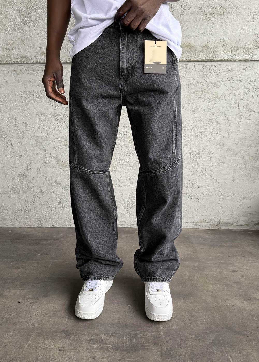 Ανθρακί-Washed Utility Baggy Jean με Πλευρικές Ραφές